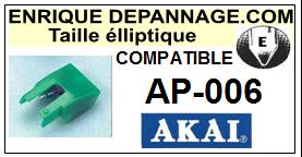 AKAI<br> AP006 AP-006 Pointe (stylus) elliptique pour tourne-disques <BR><small>se 2015-08</small>