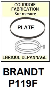 BRANDT P119F  <br>Courroie plate d'entrainement tourne-disques (<b>flat belt</b>)<small> AVRIL 2017</small>