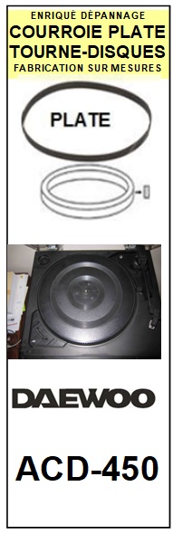 DAEWOO ACD450 ACD-450RC <br>Courroie plate d'entrainement tourne-disques (<b>flat belt</b>)<small> 2016-11</small>