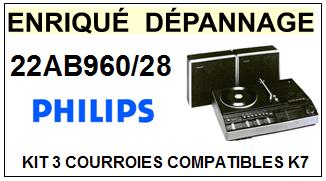 PHILIPS 22AB960/28  kit 3 Courroies Compatibles Platine K7