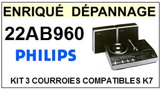PHILIPS 22AB960  kit 3 Courroies Compatibles Platine K7