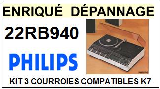 PHILIPS<br> 22RB940  kit 3 courroies (set belts) pour platine K7 <br><small>cel+k7 2015-07</small>