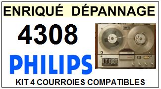 PHILIPS 4308  <br>kit 4 courroies pour magntophone (<b>set belts</b>)<small> fevrier-2017</small>