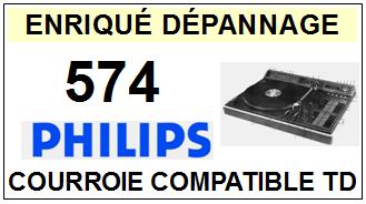 PHILIPS 574  <br>Courroie plate d'entrainement tourne-disques (<b>flat belt</b>)<small> fevrier-2017</small>
