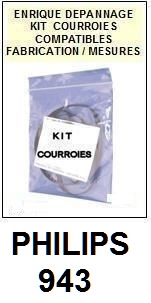 PHILIPS 943  <BR>kit 3 courroies pour platine k7 (<b>set belts</b>)<small> 2017 MAI</small>