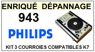 PHILIPS 943  <BR>kit 3 courroies pour platine k7 (<b>set belts</b>)<small> 2017 MAI</small>