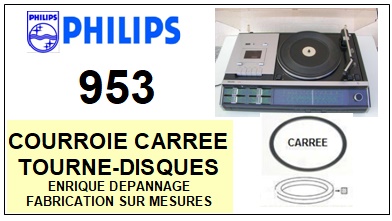 PHILIPS 953 <br>Courroie carre d\'entrainement Tourne-disques (<b>square belt</b>)<small> 2016-02</small>