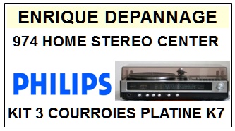 PHILIPS 974 HOME STEREO CENTER  <BR>kit 3 courroies pour platine k7 (<b>set belts</b>)<small> fvrier-2017</small>