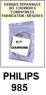 PHILIPS 985  <BR>kit 3 courroies pour platine k7 (<b>set belts</b>)<small> 2017 JUILLET</small>