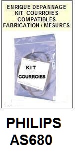 PHILIPS AS680  <BR>kit 2 Courroies pour platine cd (<b>set belts</b>)<small> 2017 AVRIL</small>