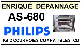 PHILIPS AS680  <BR>kit 2 Courroies pour platine cd (<b>set belts</b>)<small> 2017 AVRIL</small>