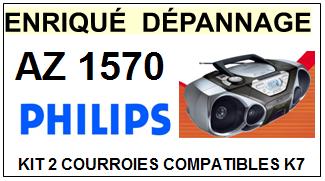 PHILIPS  AZ1570  AZ 1570  kit 2 Courroies Compatibles Platine K7