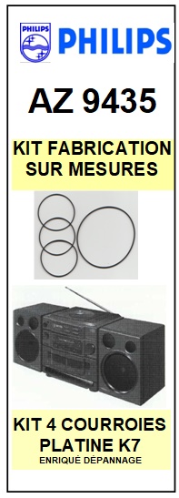 PHILIPS AZ9435 AZ-9435 kit 4 Courroies Platine K7  <small>13-10</small>