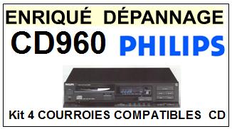 PHILIPS CD960  <BR>kit 4 Courroies pour platine cd (<b>set belts</b>)<small> 2017 AVRIL</small>