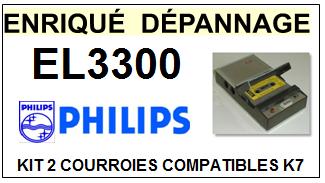PHILIPS EL3300  <BR>kit 2 courroies pour platine k7 (<b>set belts</b>)<small> MARS-2017</small>