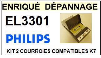 PHILIPS EL3301  <BR>kit 2 courroies pour platine k7 (<b>set belts</b>)<small> 2017 AOUT</small>