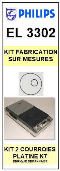 PHILIPS EL3302  <BR>kit 2 courroies pour platine k7 (<b>set belts</b>)<small> 2017 JUILLET</small>