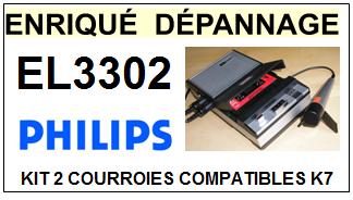 PHILIPS EL3302  <BR>kit 2 courroies pour platine k7 (<b>set belts</b>)<small> 2017 JUILLET</small>