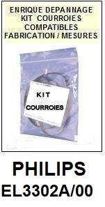 PHILIPS EL3302A/00  <BR>kit 2 courroies pour platine k7 (<b>set belts</b>)<small> 2017 SEPTEMBRE</small>