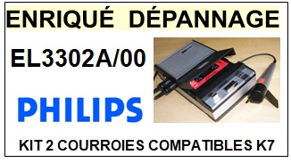 PHILIPS EL3302A/00  <BR>kit 2 courroies pour platine k7 (<b>set belts</b>)<small> 2017 SEPTEMBRE</small>