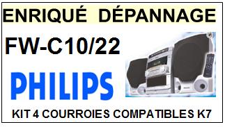 PHILIPS<br> FWC10/22 FW-C10/22 kit 4 courroies (set belts) pour platine K7 <br><small>cd+k7 2015-07</small>