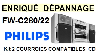 PHILIPS FWC280/22 FW-C280/22 <BR>kit 2 Courroies pour platine cd (<b>set belts</b>)<small> 2017 MAI</small>