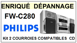 PHILIPS FWC280 FW-C280 <BR>kit 2 Courroies pour platine cd (<b>set belts</b>)<small> 2017 MAI</small>