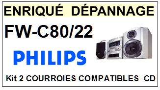 PHILIPS FWC80/22 FW-C80/22 <BR>kit 2 Courroies pour platine cd (<b>set belts</b>)<small> 2016-09</small>