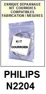 PHILIPS N2204  <BR>kit 2 courroies pour platine k7 (<b>set belts</b>)<small> 2017 MAI</small>