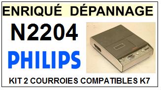 PHILIPS N2204  <BR>kit 2 courroies pour platine k7 (<b>set belts</b>)<small> 2017 MAI</small>