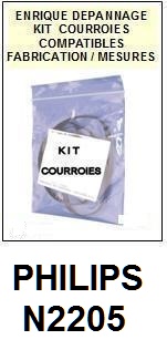 PHILIPS N2205  <BR>kit 2 courroies pour platine k7 (<b>set belts</b>)<small> MARS-2017</small>