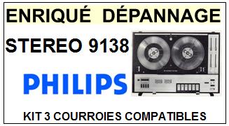 PHILIPS STEREO 9138  <br>kit 3 courroies pour magntophone (<b>set belts</b>)<small> 2016-01</small>