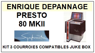 SYMPHOMATIC<br> PRESTO 80 MKII  kit 3 Courroies pour jukebox (<b>set belts</b>)<small> 2016-02</small>